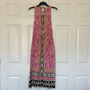 LOFT Pink Patterned Sleeveless Maxi Dress with Border Trim